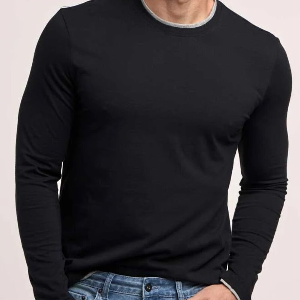 Vince Camuto Men's Long Sleeve Soft Jersey Black Layered Tee-Size S,NWT